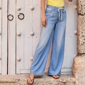 LOFT High Rise Palazzo Wide Leg Jeans in Light Blue Wash Size 27